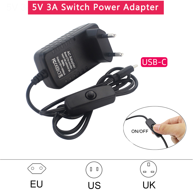 5V 3A Power Supply with ON/OFF - Pi Power Supply ulasan dan harga